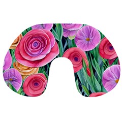 Boho Retropical Flowers Travel Neck Pillow by GardenOfOphir