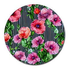 Vintage Botanic Flowers In A Watercolor Round Mousepad by GardenOfOphir