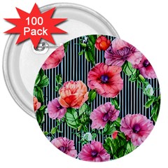 Vintage Botanic Flowers In A Watercolor 3  Buttons (100 Pack)  by GardenOfOphir