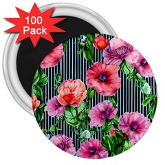 Vintage Botanic Flowers In A Watercolor 3  Magnets (100 Pack) by GardenOfOphir