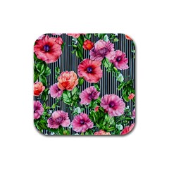 Vintage Botanic Flowers In A Watercolor Rubber Square Coaster (4 Pack)