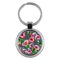 Vintage Botanic Flowers In A Watercolor Key Chain (round) by GardenOfOphir