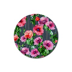 Vintage Botanic Flowers In A Watercolor Rubber Coaster (round) by GardenOfOphir