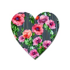 Vintage Botanic Flowers In A Watercolor Heart Magnet by GardenOfOphir