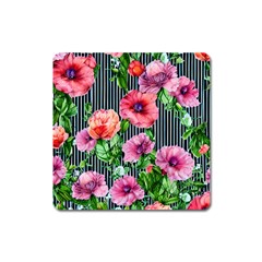 Vintage Botanic Flowers In A Watercolor Square Magnet by GardenOfOphir