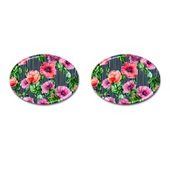 Vintage Botanic Flowers In A Watercolor Cufflinks (oval)