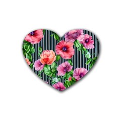 Vintage Botanic Flowers In A Watercolor Rubber Heart Coaster (4 Pack) by GardenOfOphir