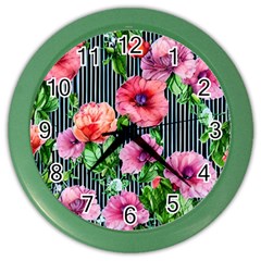 Vintage Botanic Flowers In A Watercolor Color Wall Clock by GardenOfOphir