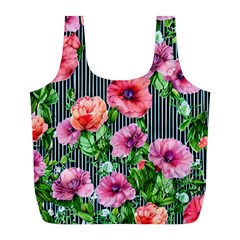 Vintage Botanic Flowers In A Watercolor Full Print Recycle Bag (l) by GardenOfOphir