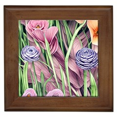 Ottagecore Aesthetics Retro Flowers Pattern Framed Tile by GardenOfOphir