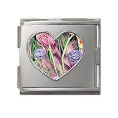 Ottagecore Aesthetics Retro Flowers Pattern Mega Link Heart Italian Charm (18mm) by GardenOfOphir