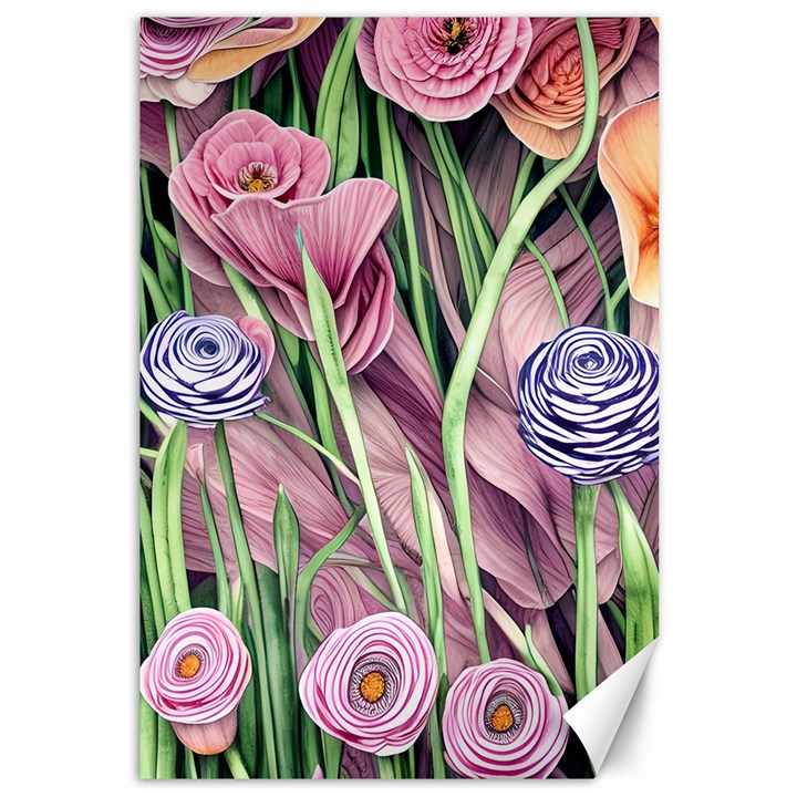 Ottagecore Aesthetics Retro Flowers Pattern Canvas 12  x 18 