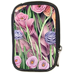 Ottagecore Aesthetics Retro Flowers Pattern Compact Camera Leather Case by GardenOfOphir