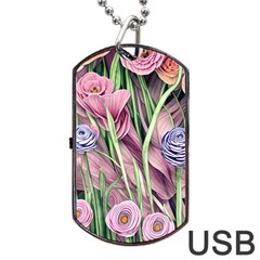 Ottagecore Aesthetics Retro Flowers Pattern Dog Tag Usb Flash (one Side) by GardenOfOphir