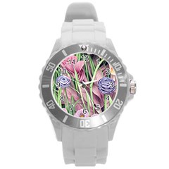 Ottagecore Aesthetics Retro Flowers Pattern Round Plastic Sport Watch (l) by GardenOfOphir