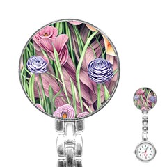 Ottagecore Aesthetics Retro Flowers Pattern Stainless Steel Nurses Watch by GardenOfOphir