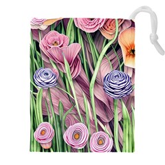 Ottagecore Aesthetics Retro Flowers Pattern Drawstring Pouch (4xl) by GardenOfOphir