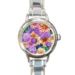 Exotic Tropical Botanical Flowers Pattern Round Italian Charm Watch Front