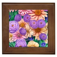 Exotic Tropical Botanical Flowers Pattern Framed Tile by GardenOfOphir