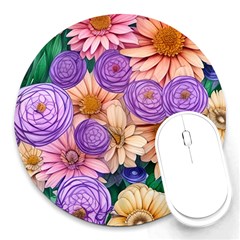 Exotic Tropical Botanical Flowers Pattern Round Mousepad by GardenOfOphir