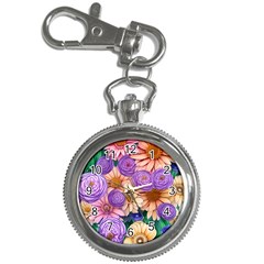 Exotic Tropical Botanical Flowers Pattern Key Chain Watches by GardenOfOphir