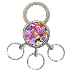 Exotic Tropical Botanical Flowers Pattern 3-ring Key Chain by GardenOfOphir