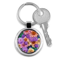 Exotic Tropical Botanical Flowers Pattern Key Chain (round) by GardenOfOphir