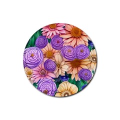 Exotic Tropical Botanical Flowers Pattern Rubber Coaster (round) by GardenOfOphir