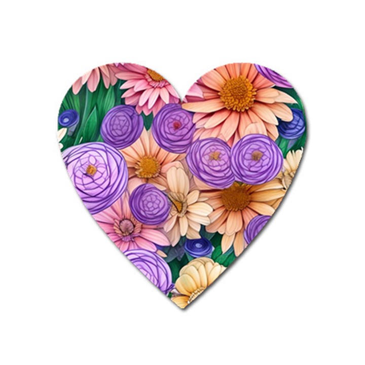 Exotic Tropical Botanical Flowers Pattern Heart Magnet