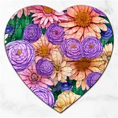 Exotic Tropical Botanical Flowers Pattern Jigsaw Puzzle (heart) by GardenOfOphir