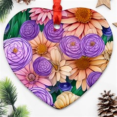 Exotic Tropical Botanical Flowers Pattern Heart Ornament (two Sides) by GardenOfOphir