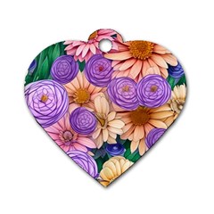 Exotic Tropical Botanical Flowers Pattern Dog Tag Heart (one Side) by GardenOfOphir