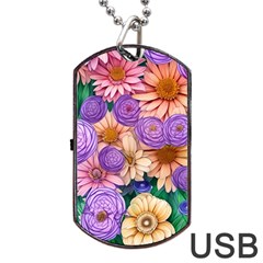 Exotic Tropical Botanical Flowers Pattern Dog Tag Usb Flash (one Side) by GardenOfOphir