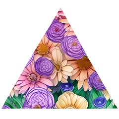 Exotic Tropical Botanical Flowers Pattern Wooden Puzzle Triangle by GardenOfOphir