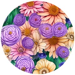 Exotic Tropical Botanical Flowers Pattern Wooden Puzzle Round by GardenOfOphir