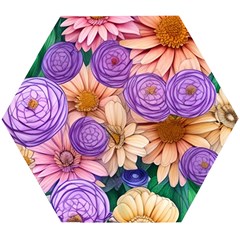 Exotic Tropical Botanical Flowers Pattern Wooden Puzzle Hexagon by GardenOfOphir