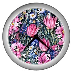 Tropical Paradise Wall Clock (silver) by GardenOfOphir