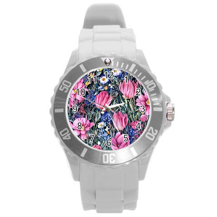 Tropical Paradise Round Plastic Sport Watch (L)