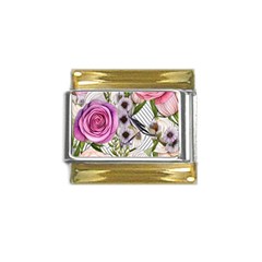 Summertime Blooms Gold Trim Italian Charm (9mm)