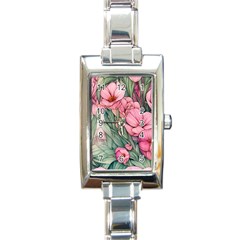 Nature-inspired Flowers Rectangle Italian Charm Watch by GardenOfOphir