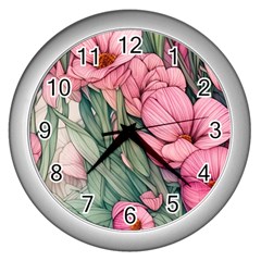 Nature-inspired Flowers Wall Clock (silver) by GardenOfOphir