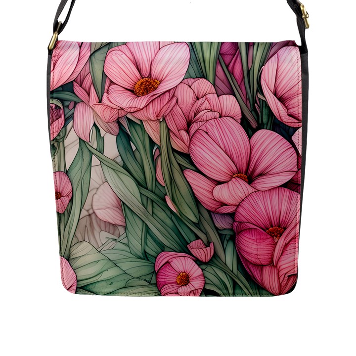 Nature-inspired Flowers Flap Closure Messenger Bag (L)