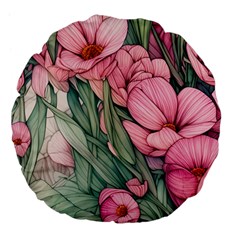 Nature-inspired Flowers Large 18  Premium Flano Round Cushions by GardenOfOphir