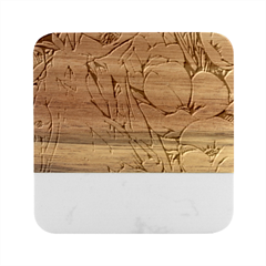 Nature-inspired Flowers Marble Wood Coaster (square) by GardenOfOphir