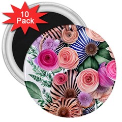 Boho Botanical Flowers 3  Magnets (10 Pack)  by GardenOfOphir