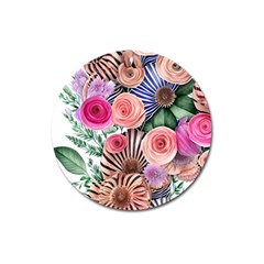 Boho Botanical Flowers Magnet 3  (round) by GardenOfOphir