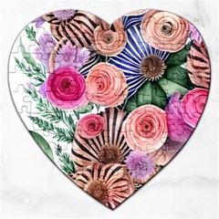 Boho Botanical Flowers Jigsaw Puzzle (heart) by GardenOfOphir