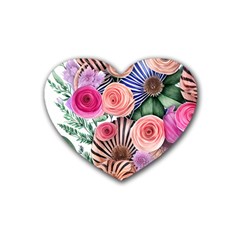 Boho Botanical Flowers Rubber Heart Coaster (4 Pack) by GardenOfOphir