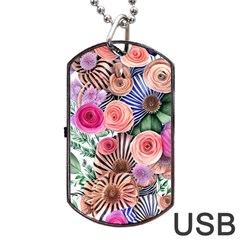 Boho Botanical Flowers Dog Tag Usb Flash (two Sides) by GardenOfOphir