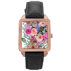 Boho Botanical Flowers Rose Gold Leather Watch  by GardenOfOphir